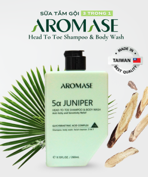 Dầu gội, sữa tắm, rửa mặt 3 IN 1 AROMASE 5α Juniper Head-To-Toe Shampoo & Body Wash 260ml